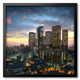 Obraz w ramie Los Angeles - śródmieście przy zmierzchem, Kalifornia