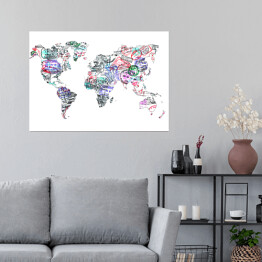 Plakat Mapa świata - znaczki paszportowe