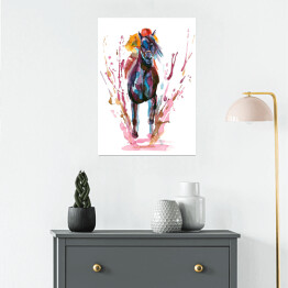 Plakat samoprzylepny Jeździec na koniu - kolorowa akwarela