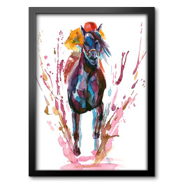 Obraz w ramie Jeździec na koniu - kolorowa akwarela