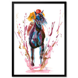 Plakat w ramie Jeździec na koniu - kolorowa akwarela