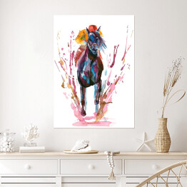 Plakat samoprzylepny Jeździec na koniu - kolorowa akwarela