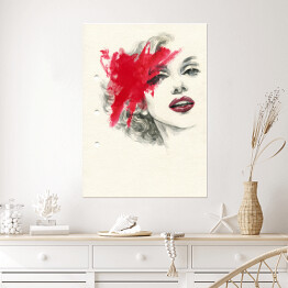 Plakat Kobieta w odcieniach szarości z czerwonymi ustami