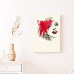 Obraz na płótnie Kobieta w odcieniach szarości z czerwonymi ustami