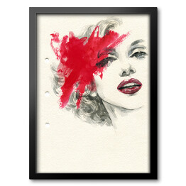Obraz w ramie Kobieta w odcieniach szarości z czerwonymi ustami