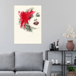 Plakat Kobieta w odcieniach szarości z czerwonymi ustami