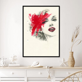 Plakat w ramie Kobieta w odcieniach szarości z czerwonymi ustami