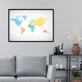 Plakat w ramie Mapy świata z kontynentami w różnych kolorach