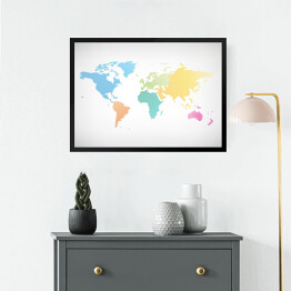 Obraz w ramie Mapy świata z kontynentami w różnych kolorach