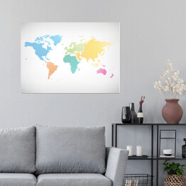Plakat samoprzylepny Mapy świata z kontynentami w różnych kolorach
