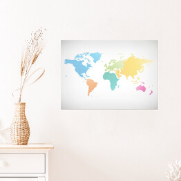 Plakat samoprzylepny Mapy świata z kontynentami w różnych kolorach