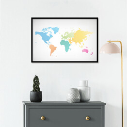 Plakat w ramie Mapy świata z kontynentami w różnych kolorach