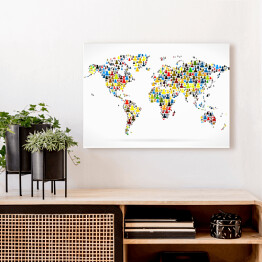 Obraz na płótnie Mapa świata z kolorowych sylwetek ludzi
