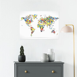 Plakat samoprzylepny Mapa świata z kolorowych sylwetek ludzi
