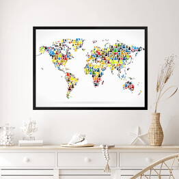 Obraz w ramie Mapa świata z kolorowych sylwetek ludzi