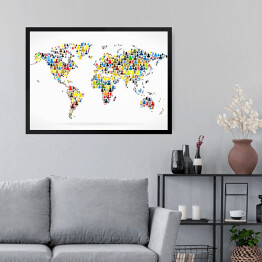 Obraz w ramie Mapa świata z kolorowych sylwetek ludzi