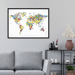 Plakat w ramie Mapa świata z kolorowych sylwetek ludzi