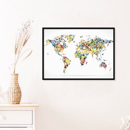 Plakat w ramie Mapa świata z kolorowych sylwetek ludzi