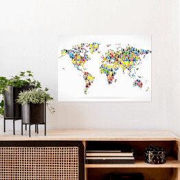 Plakat Mapa świata z kolorowych sylwetek ludzi