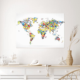 Plakat samoprzylepny Mapa świata z kolorowych sylwetek ludzi