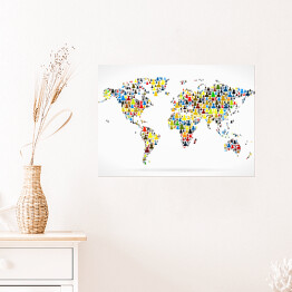 Plakat Mapa świata z kolorowych sylwetek ludzi