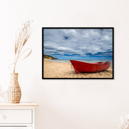 Plakat w ramie Czerwona łódź na plaży