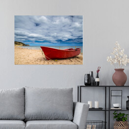 Plakat Czerwona łódź na plaży