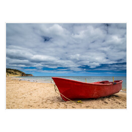 Plakat samoprzylepny Czerwona łódź na plaży