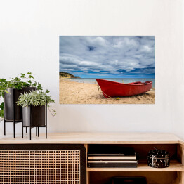 Plakat Czerwona łódź na plaży