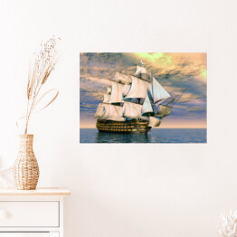 Plakat samoprzylepny Okazała łódź na tle pochmurnego nieba