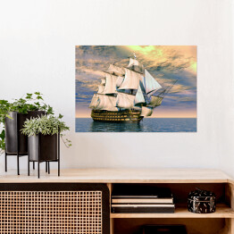 Plakat samoprzylepny Okazała łódź na tle pochmurnego nieba