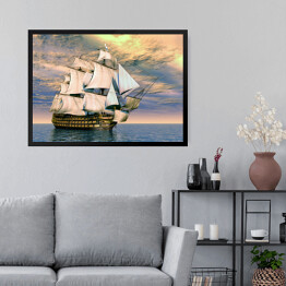 Obraz w ramie Okazała łódź na tle pochmurnego nieba