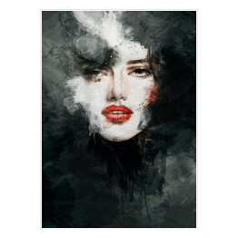 Plakat samoprzylepny Twarz kobiety wyłaniająca się z czarnego dymu