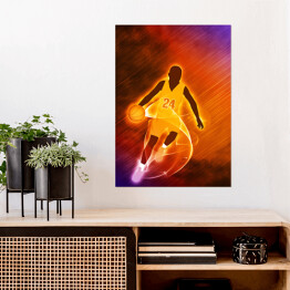 Plakat samoprzylepny Koszykarz na złoto fioletowym tle