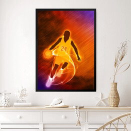 Obraz w ramie Koszykarz na złoto fioletowym tle