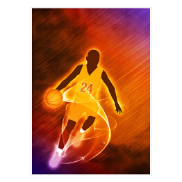 Plakat Koszykarz na złoto fioletowym tle
