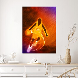 Plakat Koszykarz na złoto fioletowym tle