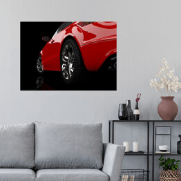 Plakat Czerwony samochód w ciemnym pomieszczeniu