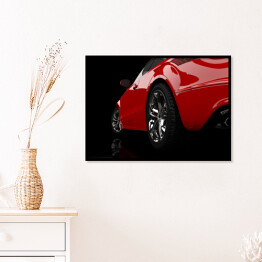 Plakat w ramie Czerwony samochód w ciemnym pomieszczeniu