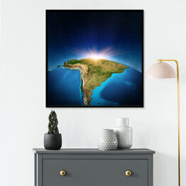 Plakat w ramie Mapa świata ze zbliżeniem na Amerykę Południową