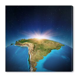 Obraz na płótnie Mapa świata ze zbliżeniem na Amerykę Południową