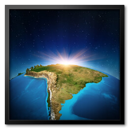 Obraz w ramie Mapa świata ze zbliżeniem na Amerykę Południową
