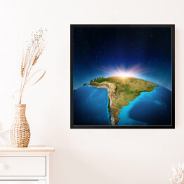 Obraz w ramie Mapa świata ze zbliżeniem na Amerykę Południową