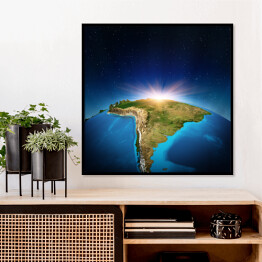 Plakat w ramie Mapa świata ze zbliżeniem na Amerykę Południową