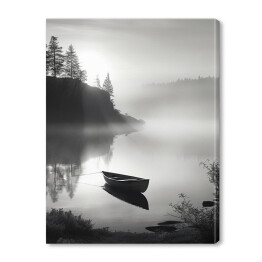 Obraz na płótnie Łódź na jeziorze we mgle