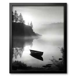 Obraz w ramie Łódź na jeziorze we mgle