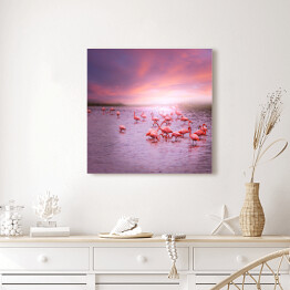 Obraz na płótnie Flamingi na tle różowego nieba