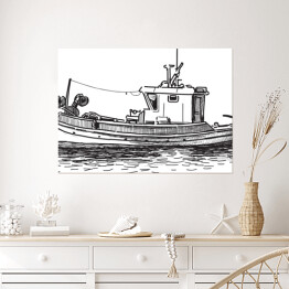 Czarno biała łódź rybacka