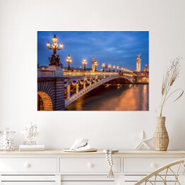 Plakat samoprzylepny Most Aleksandra III w Paryżu w nocy