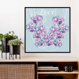 Plakat w ramie Białe korale z fioletowymi wiosennymi kwiatami